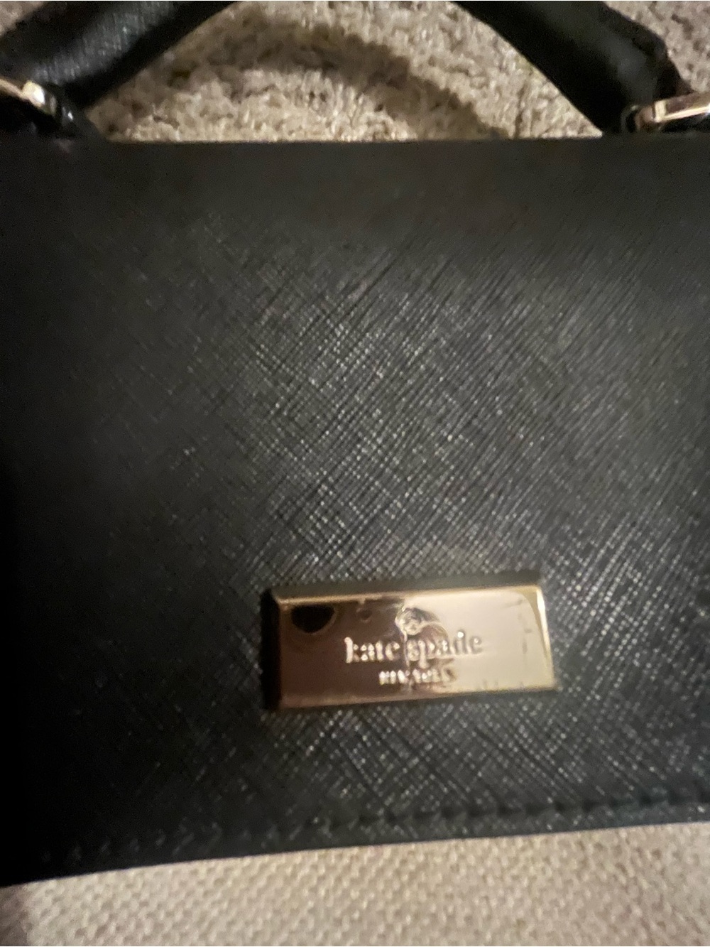 kate spade black saffiano leather satchel with gold plaque